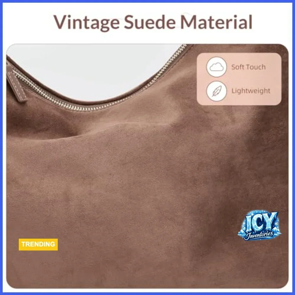 Faux Suede Slouchy Hobo Bag with Adjustable Strap and 5 Pockets